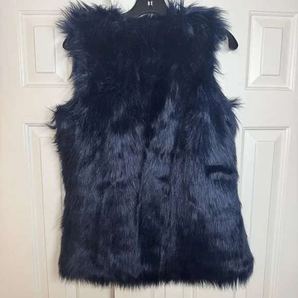 GIANNI BINI WOMEN'S Blue Faux Fur Shell Vest Women’s Small Hook Eye Closure - Picture 3 of 5